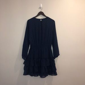 Express navy smocked waist tiered ruffle dress M